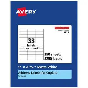 ® Address Labels for Copiers, 1" x 2-13/16", 8,250 White Labels (5332) ® Address Labels for Copiers, 1" x 2-13/16", 8,250 White Labels (5332)