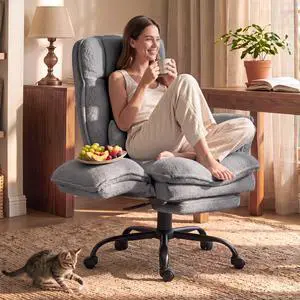 Wider Seat Office Chair with Flip Armrests for Criss Cross Legged&Cats, Big and Tall Executive Ergonomic Reclining Chair with Footrest&Lumbar Pillow, Teddy Fleece Desk Chair,Grey Vanity Chair Wider Seat Office Chair with Flip Armrests for Criss Cross Legged&Cats, Big and Tall Executive Ergonomic Reclining Chair with Footrest&Lumbar Pillow, Teddy Fleece Desk Chair,Grey Vanity Chair
