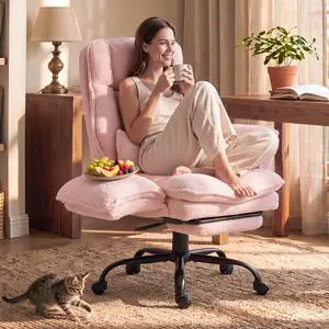 Wider Seat Office Chair with Flip Armrests for Criss Cross Legged&Cats, Big and Tall Executive Ergonomic Reclining Chair with Footrest&Lumbar Pillow, Teddy Fleece Desk Chair,Pink Vanity Chair Wider Seat Office Chair with Flip Armrests for Criss Cross Legged&Cats, Big and Tall Executive Ergonomic Reclining Chair with Footrest&Lumbar Pillow, Teddy Fleece Desk Chair,Pink Vanity Chair