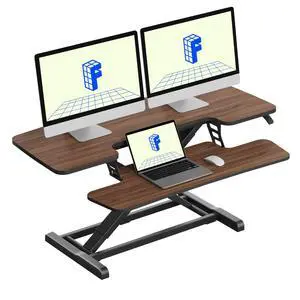 Standing Desk Converter 42" Premium Large Desk Riser for Triple Monitor, Spacious Desktop Sit Stand Workstation with Ergonomic Height Adjustment, Modern Stand Up Desk Riser, Walnut Standing Desk Converter 42" Premium Large Desk Riser for Triple Monitor, Spacious Desktop Sit Stand Workstation with Ergonomic Height Adjustment, Modern Stand Up Desk Riser, Walnut