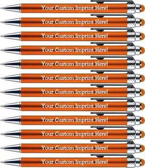Personalized Pens with Stylus Tip -Bright Vibes- Click action - Custom - Black writing - Printed Name pens - Imprinted with Your Logo or Message - FREE PERSONALIZATION - 12 Pens/Box (Orange) Personalized Pens with Stylus Tip -Bright Vibes- Click action - Custom - Black writing - Printed Name pens - Imprinted with Your Logo or Message - FREE PERSONALIZATION - 12 Pens/Box (Orange)