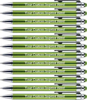 Personalized Pens with Stylus Tip -Bright Vibes- Click action - Custom - Black writing - Printed Name pens - Imprinted with Your Logo or Message - FREE PERSONALIZATION - 12 Pens/Box (Green) Personalized Pens with Stylus Tip -Bright Vibes- Click action - Custom - Black writing - Printed Name pens - Imprinted with Your Logo or Message - FREE PERSONALIZATION - 12 Pens/Box (Green)