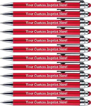 Personalized Pens with Stylus Tip -Bright Vibes- Click action - Custom - Black writing - Printed Name pens - Imprinted with Your Logo or Message - FREE PERSONALIZATION - 12 Pens/Box (Red) Personalized Pens with Stylus Tip -Bright Vibes- Click action - Custom - Black writing - Printed Name pens - Imprinted with Your Logo or Message - FREE PERSONALIZATION - 12 Pens/Box (Red)