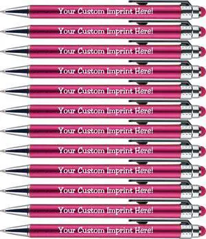 Personalized Pens with Stylus Tip -Bright Vibes- Click action - Custom - Black writing - Printed Name pens - Imprinted with Your Logo or Message - FREE PERSONALIZATION - 12 Pens/Box (Pink) Personalized Pens with Stylus Tip -Bright Vibes- Click action - Custom - Black writing - Printed Name pens - Imprinted with Your Logo or Message - FREE PERSONALIZATION - 12 Pens/Box (Pink)