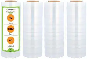 PSBM Stretch Wrap, 4 Rolls 15 Inch x 1500 Feet 90 Gauge Heavy Duty Clear Plastic Wrap Industrial Strength Shrink Film for Moving, Packing & Shipping PSBM Stretch Wrap, 4 Rolls 15 Inch x 1500 Feet 90 Gauge Heavy Duty Clear Plastic Wrap Industrial Strength Shrink Film for Moving, Packing & Shipping