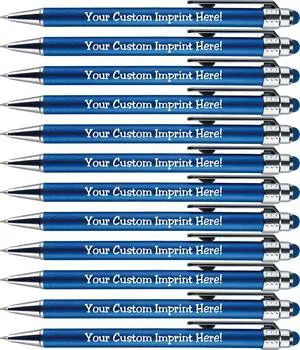 Personalized Pens with Stylus Tip -Bright Vibes- Click action - Custom - Black writing - Printed Name pens - Imprinted with Your Logo or Message - FREE PERSONALIZATION - 12 Pens/Box (Blue) Personalized Pens with Stylus Tip -Bright Vibes- Click action - Custom - Black writing - Printed Name pens - Imprinted with Your Logo or Message - FREE PERSONALIZATION - 12 Pens/Box (Blue)