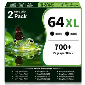 64XL Ink Cartridges Replacement for HP Black Ink 64 XL (2 Pack, Black) | Compatible 64XL Ink Work for ENVY Inspire 7200 7200e 7900 7900e 7255e 7955e 7958e Photo 7858 7855 6255 Tango Series Printer 64XL Ink Cartridges Replacement for HP Black Ink 64 XL (2 Pack, Black) | Compatible 64XL Ink Work for ENVY Inspire 7200 7200e 7900 7900e 7255e 7955e 7958e Photo 7858 7855 6255 Tango Series Printer