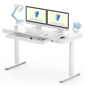 Comhar 55" Electric Standing Desk with Drawers, USB Charging Ports, Quick Assembly, Height Adjustable Sit Stand Computer Desk with Child Lock for Modern Minimalist Home Office, White Comhar 55" Electric Standing Desk with Drawers, USB Charging Ports, Quick Assembly, Height Adjustable Sit Stand Computer Desk with Child Lock for Modern Minimalist Home Office, White