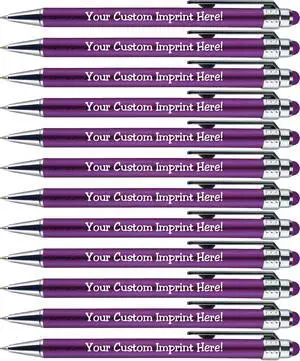 Personalized Pens with Stylus Tip -Bright Vibes- Click action - Custom - Black writing - Printed Name pens - Imprinted with Your Logo or Message - FREE PERSONALIZATION - 12 Pens/Box (Purple) Personalized Pens with Stylus Tip -Bright Vibes- Click action - Custom - Black writing - Printed Name pens - Imprinted with Your Logo or Message - FREE PERSONALIZATION - 12 Pens/Box (Purple)