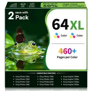 64XL Ink Cartridges Replacement for HP Color Ink 64 XL (2 Pack, Color) | Compatible 64XL Ink Work for ENVY Inspire 7200 7200e 7900 7900e 7255e 7955e 7958e Photo 7858 7855 6255 Tango Series Printer 64XL Ink Cartridges Replacement for HP Color Ink 64 XL (2 Pack, Color) | Compatible 64XL Ink Work for ENVY Inspire 7200 7200e 7900 7900e 7255e 7955e 7958e Photo 7858 7855 6255 Tango Series Printer