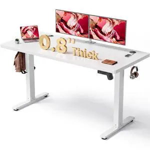 White 47x24 in Electric Standing Desk, 0.8 Inch Thick Tabletop | Holds 200lbs, Sit Stand, 3 Memory Height Adjustment, Extra Deep Table Top, White Frame White 47x24 in Electric Standing Desk, 0.8 Inch Thick Tabletop | Holds 200lbs, Sit Stand, 3 Memory Height Adjustment, Extra Deep Table Top, White Frame