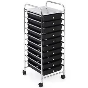 10-Drawer Storage Cart, Utility Cart with Removable Drawers & Metal Frame, Rolling Storage Cart with Lockable Wheels for Home, Office, Black 10-Drawer Storage Cart, Utility Cart with Removable Drawers & Metal Frame, Rolling Storage Cart with Lockable Wheels for Home, Office, Black