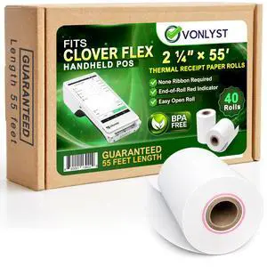 Clover Flex Paper Rolls 2 1/4" x 55 Thermal Receipt Paper 40 Rolls Pack - BPA Free POS Printer & Credit Card Machine Compatible C400 C401 C403 C405 C406 Clover Flex Paper Rolls 2 1/4" x 55 Thermal Receipt Paper 40 Rolls Pack - BPA Free POS Printer & Credit Card Machine Compatible C400 C401 C403 C405 C406