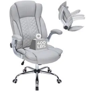 400lbs Executive Office Chair with Flip-Up Armrests, Big and Tall Computer Chair for Heavy People, Heavy Duty Ergonomic Comfy Chair, Breathable PU Leather (Grey) 400lbs Executive Office Chair with Flip-Up Armrests, Big and Tall Computer Chair for Heavy People, Heavy Duty Ergonomic Comfy Chair, Breathable PU Leather (Grey)
