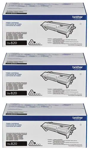 Genuine Black Toner Cartridge 3-Pack, TN820, Replacement Black Toner, Page Yield Up to 3,000 Pages Each Genuine Black Toner Cartridge 3-Pack, TN820, Replacement Black Toner, Page Yield Up to 3,000 Pages Each
