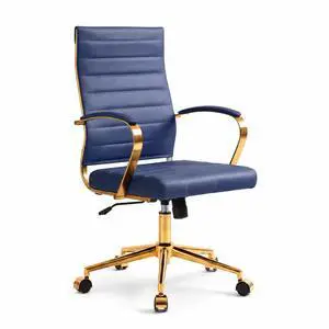 Gold Office Desk Chair, Ergonomic Leather Modern Conference Room Chairs, Executive Ribbed Height Adjustable Swivel Rolling Golden Chair for Home Office Gold Office Desk Chair, Ergonomic Leather Modern Conference Room Chairs, Executive Ribbed Height Adjustable Swivel Rolling Golden Chair for Home Office