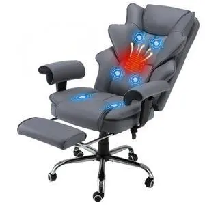 Grey Ergonomic Office Chair | 6-Point Vibration Massage & Heat, Reclining Executive Chair, Adjustable Footrest and Armrests, PU Leather Big and Tall Grey Ergonomic Office Chair | 6-Point Vibration Massage & Heat, Reclining Executive Chair, Adjustable Footrest and Armrests, PU Leather Big and Tall