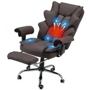 Brown Ergonomic Office Chair | 6-Point Vibration Massage & Heat, Reclining Executive Chair, Adjustable Footrest and Armrests, PU Leather Big and Tall Brown Ergonomic Office Chair | 6-Point Vibration Massage & Heat, Reclining Executive Chair, Adjustable Footrest and Armrests, PU Leather Big and Tall