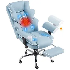 6-Point Massage Heated Executive Office Chair with Footrest,Airy Blue | Big&Tall PU Leather,adjustable armrests,high back & silent caster,practical desk chair for office,gaming and study scenarios 6-Point Massage Heated Executive Office Chair with Footrest,Airy Blue | Big&Tall PU Leather,adjustable armrests,high back & silent caster,practical desk chair for office,gaming and study scenarios