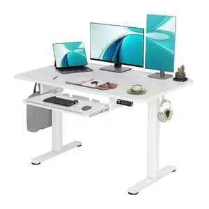 Electric Standing Desk 48x24 with Keyboard Tray White | Splice board desktop, 28.3-46.5 inch height range, 176 lbs capacity, 3 memory presets, quiet motor Electric Standing Desk 48x24 with Keyboard Tray White | Splice board desktop, 28.3-46.5 inch height range, 176 lbs capacity, 3 memory presets, quiet motor