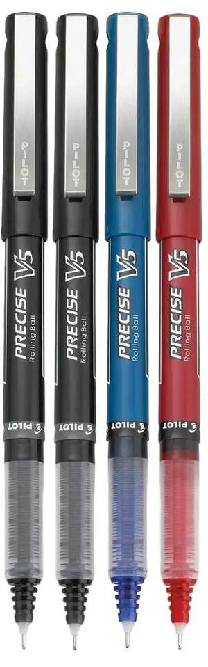 Precise V5 Stick Rolling Ball Pens, Extra Fine Point (.5mm), Assorted Colors Black/Blue/Red Ink, 4-pk; Precise V5 Stick Rolling Ball Pens, Extra Fine Point (.5mm), Assorted Colors Black/Blue/Red Ink, 4-pk;