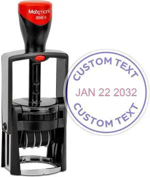 Heavy Duty Round Date Stamp with Custom Text, Self Inking Date Stamp - 2045-6 - Choose from Many Font and Color Options Heavy Duty Round Date Stamp with Custom Text, Self Inking Date Stamp - 2045-6 - Choose from Many Font and Color Options