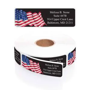 Metallic Prismatic American Flag Rolled Address Labels with Elegant Plastic Dispenser Metallic Prismatic American Flag Rolled Address Labels with Elegant Plastic Dispenser