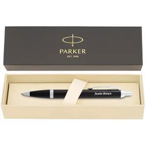Parker IM Personalized Ballpoint Pen in Black Lacquer with Chrome Trim | Engraved Pen for Graduation, Retirement, Executives, Career Advancement, Parker Gift Box Included Parker IM Personalized Ballpoint Pen in Black Lacquer with Chrome Trim | Engraved Pen for Graduation, Retirement, Executives, Career Advancement, Parker Gift Box Included