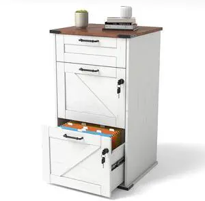 3 Drawer File Cabinet with Lock, Home Office Filing Organizer, for Letter Size File Folder Storage, Modern Farmhouse Style, Wood Vertical Filing Cabinet, Archivador (Rustic White & Brown) 3 Drawer File Cabinet with Lock, Home Office Filing Organizer, for Letter Size File Folder Storage, Modern Farmhouse Style, Wood Vertical Filing Cabinet, Archivador (Rustic White & Brown)
