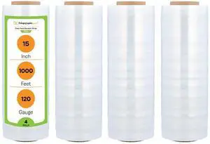 PSBM Cast Hand Stretch Wrap Plastic Shrink Film 15" x 1000' 120 GA 4 Rolls | Stretch Wrap Heavy Duty Plastic Film, Industrial Strength Shrink Packaging for Moving, Packing & Shipping PSBM Cast Hand Stretch Wrap Plastic Shrink Film 15" x 1000' 120 GA 4 Rolls | Stretch Wrap Heavy Duty Plastic Film, Industrial Strength Shrink Packaging for Moving, Packing & Shipping