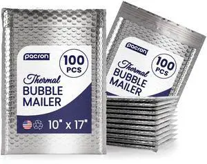 Waterproof Insulated Foil Thermal Bubble Mailers 10x17, 100-Pack | Ideal for food, skincare, cosmetics & perishables. Tear-resistant metallic lining protects temperature-sensitive items Waterproof Insulated Foil Thermal Bubble Mailers 10x17, 100-Pack | Ideal for food, skincare, cosmetics & perishables. Tear-resistant metallic lining protects temperature-sensitive items