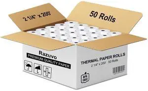 Thermal Paper Rolls - Bpa-Free 2 1/4 Inch X 200ft Register Tape, 50-Pack For Smooth Credit Card Machine Printing Thermal Paper Rolls - Bpa-Free 2 1/4 Inch X 200ft Register Tape, 50-Pack For Smooth Credit Card Machine Printing