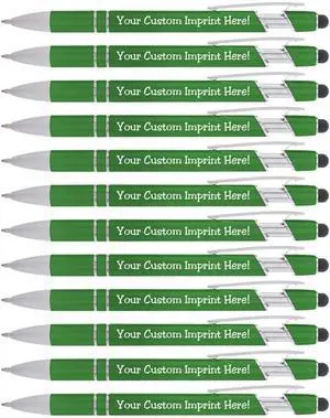 Modern Metallic Personalized Pens, Green, Ultra-Smooth Black Ink, Responsive Clip Action, Bright Finished Barrel, Capacitive Stylus Tip Modern Metallic Personalized Pens, Green, Ultra-Smooth Black Ink, Responsive Clip Action, Bright Finished Barrel, Capacitive Stylus Tip