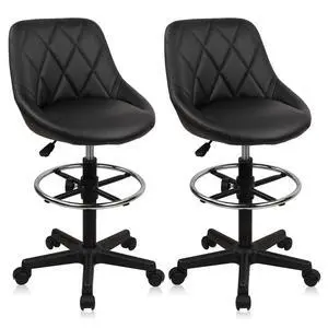 Drafting Chair with Backrest and Wheels, Set of 2 Adjustable Footrest Height Rolling Stool, PU Leather Tall Swivel Chairs Work Shop Office Desk Stools for Home Work Shop Kitchen Bar Drafting Chair with Backrest and Wheels, Set of 2 Adjustable Footrest Height Rolling Stool, PU Leather Tall Swivel Chairs Work Shop Office Desk Stools for Home Work Shop Kitchen Bar