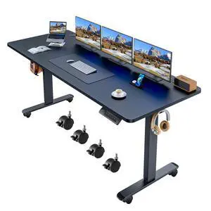 Electric Adjustable Standing Desk with Wheels, 63'' x 24'' Sit Stand with Dual Crossbeam Structure and Mouse Pad, 27''-46'' Lifting Range (Black) Electric Adjustable Standing Desk with Wheels, 63'' x 24'' Sit Stand with Dual Crossbeam Structure and Mouse Pad, 27''-46'' Lifting Range (Black)