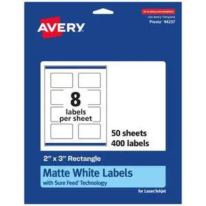 ® Matte White Rectangle Labels, Sure Feed® Technology, 2" x 3", 400 Matte White Printable Labels ® Matte White Rectangle Labels, Sure Feed® Technology, 2" x 3", 400 Matte White Printable Labels