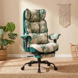 Big and Tall Office Chair 400lbs - Heavy Duty Boho Desk Chair with Footrest, Oversized 22" Wide 6-Inch Pocket Spring Seat, Reclining Tropical Botanical Fabric Computer Chair for Home, Green Big and Tall Office Chair 400lbs - Heavy Duty Boho Desk Chair with Footrest, Oversized 22" Wide 6-Inch Pocket Spring Seat, Reclining Tropical Botanical Fabric Computer Chair for Home, Green