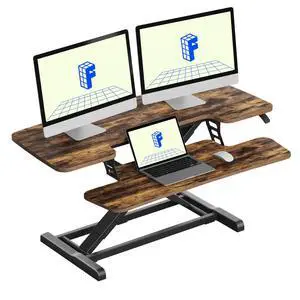 Standing Desk Converter 40" Wide Desk Riser for Multi-Device, Large Desktop Sit Stand Workstation for Dual Monitors, Ergonomic Height Adjustable Stand Up Desk Riser, Rustic Brown Standing Desk Converter 40" Wide Desk Riser for Multi-Device, Large Desktop Sit Stand Workstation for Dual Monitors, Ergonomic Height Adjustable Stand Up Desk Riser, Rustic Brown