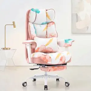 Big and Tall Office Chair 400lbs - Heavy Duty Desk Chair with Footrest, 6-Inch Extra Thick Pocket Spring Seat, Modern Aesthetic Soft Fabric Computer Chair for Home Studio, Watercolor Pink Big and Tall Office Chair 400lbs - Heavy Duty Desk Chair with Footrest, 6-Inch Extra Thick Pocket Spring Seat, Modern Aesthetic Soft Fabric Computer Chair for Home Studio, Watercolor Pink