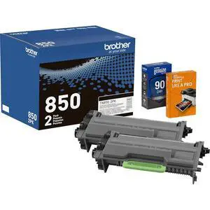 Genuine TN850 2-Pack Black High Yield Toner Cartridge, Up to 8,000 Pages Each, Bundle with Deco Essentials Printer eBook for HL-L6200DW, MFC-L5800DW, MFC-L5700DW, HL-L5200DW, HL-L5100DN Genuine TN850 2-Pack Black High Yield Toner Cartridge, Up to 8,000 Pages Each, Bundle with Deco Essentials Printer eBook for HL-L6200DW, MFC-L5800DW, MFC-L5700DW, HL-L5200DW, HL-L5100DN