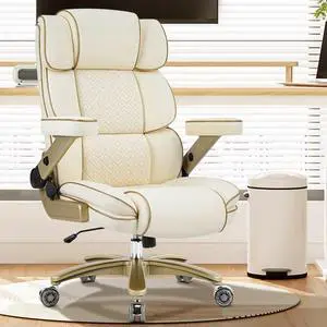 Big and Tall Office Chair 500lbs,5D Armrests Heavy Duty Executive Leather Chair with Comfortable Seat, Adjustable Lumbar, High Back, Large Computer Desk Chair for Home Office, Beige Big and Tall Office Chair 500lbs,5D Armrests Heavy Duty Executive Leather Chair with Comfortable Seat, Adjustable Lumbar, High Back, Large Computer Desk Chair for Home Office, Beige