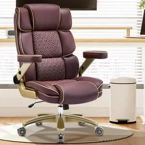 Heavy Duty Executive Leather Chair, Big and Tall Office Chair 500lbs with 5D Flip-up Armrests, Comfortable Seat, Adjustable Lumbar, High Back, Large Computer Desk Chair for Home Office, Brown Heavy Duty Executive Leather Chair, Big and Tall Office Chair 500lbs with 5D Flip-up Armrests, Comfortable Seat, Adjustable Lumbar, High Back, Large Computer Desk Chair for Home Office, Brown