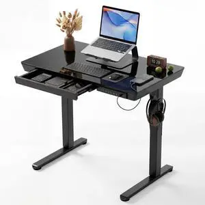 32" Small Glass Standing Desk with Drawers & USB Ports, Whole-Piece Glass Top Adjustable Height Desks, Quick-Install Electric Sit-Stand Up Desk for Home Office & Computer Workstation, Black 32" Small Glass Standing Desk with Drawers & USB Ports, Whole-Piece Glass Top Adjustable Height Desks, Quick-Install Electric Sit-Stand Up Desk for Home Office & Computer Workstation, Black