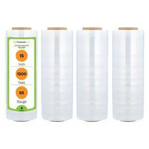 PSBM Stretch Wrap, 4 Rolls 15 Inch x 1500 Feet 65 Gauge Heavy Duty Clear Plastic Wrap Industrial Strength Shrink Film for Moving, Packing & Shipping PSBM Stretch Wrap, 4 Rolls 15 Inch x 1500 Feet 65 Gauge Heavy Duty Clear Plastic Wrap Industrial Strength Shrink Film for Moving, Packing & Shipping