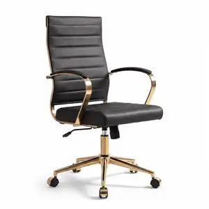 Gold Office Desk Chair, Ergonomic Leather Modern Conference Room Chairs, Executive Ribbed Height Adjustable Swivel Rolling Golden Chair for Home Office Gold Office Desk Chair, Ergonomic Leather Modern Conference Room Chairs, Executive Ribbed Height Adjustable Swivel Rolling Golden Chair for Home Office