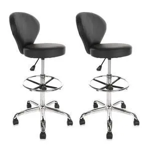 Black PVC Faux Leather Drafting Chair Set of 2 Rolling Swivel Salon Stool with Back Support Foot Rest Adjustable Hydraulic Seat Height for Massage Facial Spa Medical Drafting Tattoo Beauty Black PVC Faux Leather Drafting Chair Set of 2 Rolling Swivel Salon Stool with Back Support Foot Rest Adjustable Hydraulic Seat Height for Massage Facial Spa Medical Drafting Tattoo Beauty