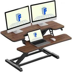 36" Standing Desk Converter, Dual Monitor Desk Riser, Sit Stand Computer Workstation with Ergonomic Height Adjustment, Large Stand Up Desk Riser for Home Office, Walnut 36" Standing Desk Converter, Dual Monitor Desk Riser, Sit Stand Computer Workstation with Ergonomic Height Adjustment, Large Stand Up Desk Riser for Home Office, Walnut