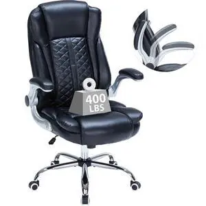400lbs Executive Office Chair with Flip-Up Armrests, Big and Tall Computer Chair for Heavy People, Heavy Duty Ergonomic Comfy Chair, Breathable PU Leather (Black) 400lbs Executive Office Chair with Flip-Up Armrests, Big and Tall Computer Chair for Heavy People, Heavy Duty Ergonomic Comfy Chair, Breathable PU Leather (Black)