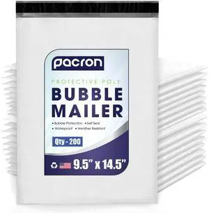 Waterproof Self-Seal Padded Poly Bubble Mailers 9.5x14.5, 200-Pack | Ideal for books, apparel, electronics & beauty products. Lightweight, tear-resistant, cushioned interior protects contents Waterproof Self-Seal Padded Poly Bubble Mailers 9.5x14.5, 200-Pack | Ideal for books, apparel, electronics & beauty products. Lightweight, tear-resistant, cushioned interior protects contents