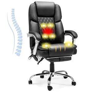 Heated Massage Executive Office Chair with Footrest, Black | 6-Point Vibration Massage, Lumbar Heat,8 Vibration Modes,135° Recline Premium PU Leather Computer Office Desk Chair Heated Massage Executive Office Chair with Footrest, Black | 6-Point Vibration Massage, Lumbar Heat,8 Vibration Modes,135° Recline Premium PU Leather Computer Office Desk Chair